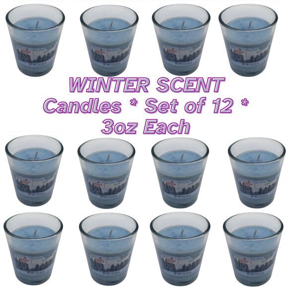 Holiday Time Other - Holiday Time WINTER Scent 3oz Glass Jar Candle with Plastic Lid * Set of 12